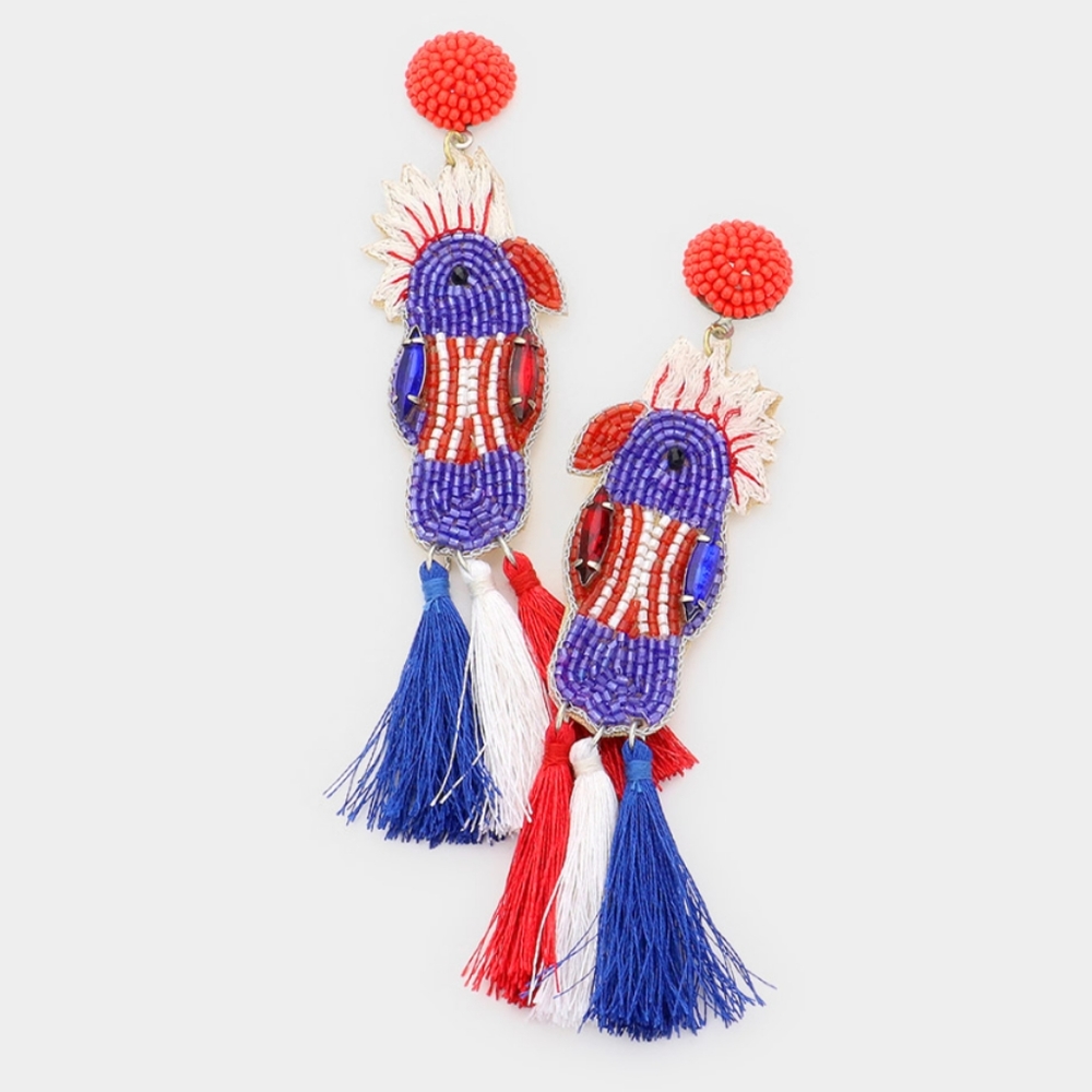 💥Red, White and Blue beaded Earrings